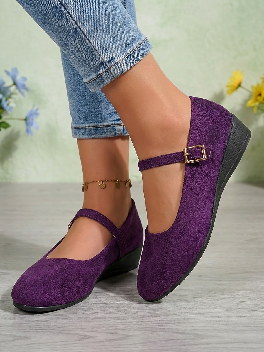 Sapatilhas Mary Jane femininas roxas - sapatos de camurça sintética com tira ajustável, calçados casuais leves para o trabalho e viagens. &uso diário de 2026 por $19.99 –P1