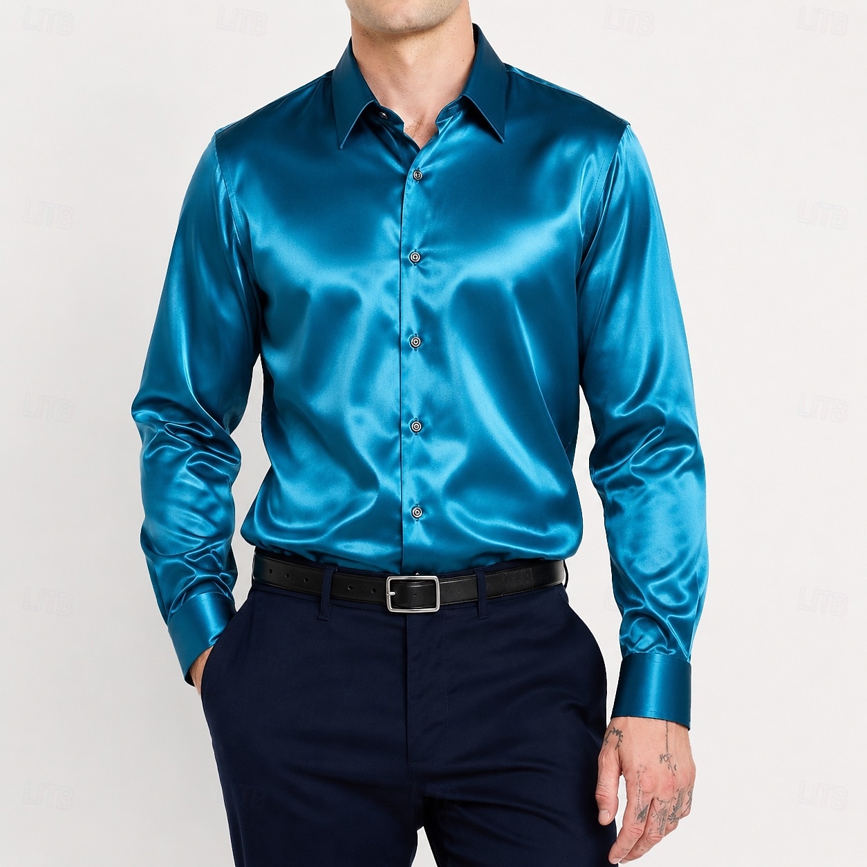 Men's Shirt Satin Shirt Dress Shirt Button Up Shirt Prom Shirt Gradient Wedding Formal Blue Silver Black Yellow Long Sleeve Turndown Spring All Seasons Clothing Apparel Plain 2026 - $24.99 –P6