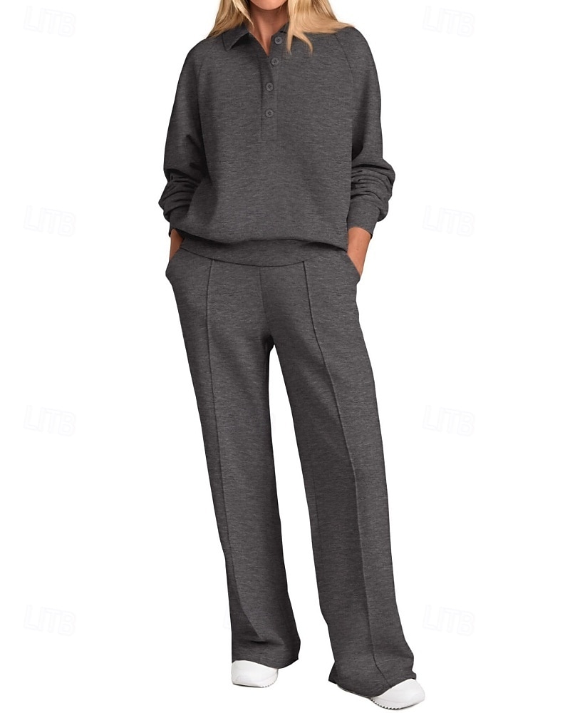 Damen Pullover-Trainingsanzug-Sets 2-teiliger Trainingsanzug Lounge-Outfits  Kordelzug mit Tasche Einfarbig Sportbekleidungsset Herbst Dunkelgrau Schwarz Fitnessstudio Fitnesstraining Leger Winddicht 2026 - $46.99 –P17