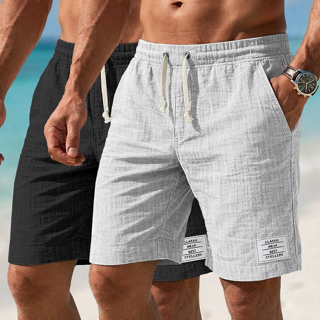 Men's Shorts Summer Shorts Beach Shorts Casual Shorts Drawstring Elastic Waist Plain Comfort Breathable Knee Length Casual Daily Outdoor Fashion Retro Vintage Gray+Khaki Blue+Navy Blue Micro-elastic 2026 - $35.99 –P3