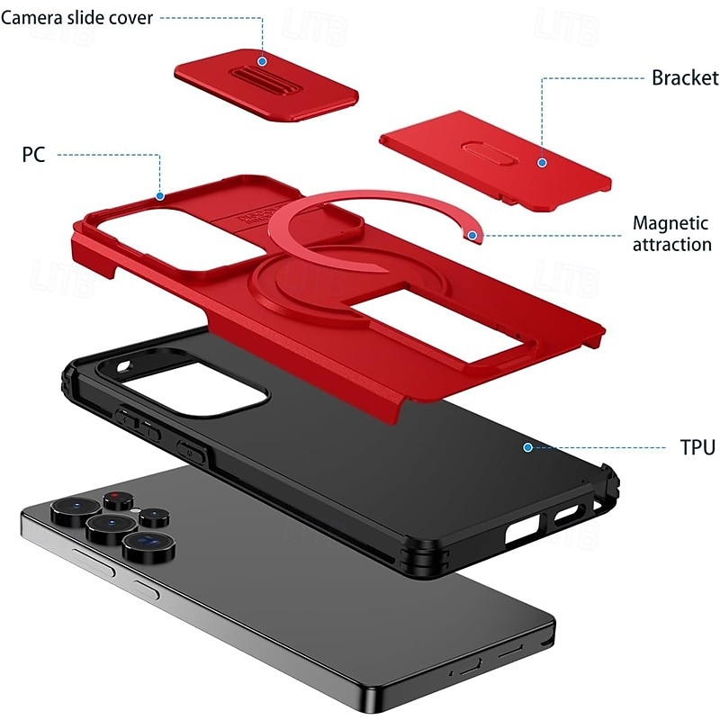 Phone Case For Samsung Galaxy S26 S25 Edge S24 FE S23 Ultra Plus A37 A57 A56 A36 A26 A16 Back Cover With Magsafe with Stand Holder Support Wireless Charging Shockproof Armor ABS+PC 2026 - $13.99 –P14