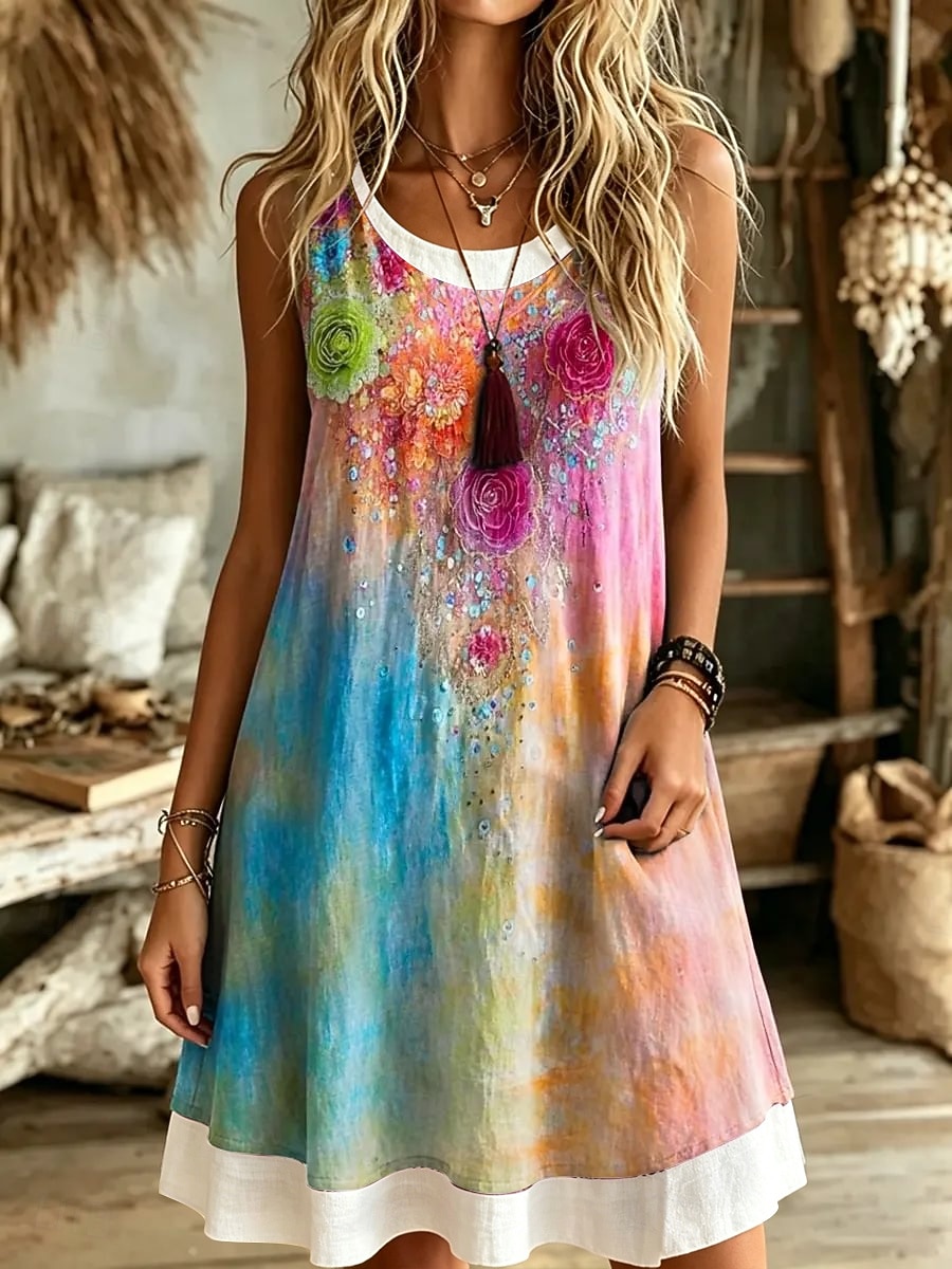 Damen Knielanges Kleid Sommerkleid A Linie Kleid Urlaub Lässig Boho Lässiger Schnitt Ombre Blumen Grafik Ärmellos U-Ausschnitt Blau Rosa Purpur Sommer Frühling 2026 - $28.99 –P1
