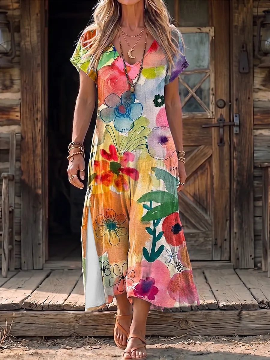 Mulheres Vestido midi Vestido de turno Casual Normal Floral Geométrica Manga Curta Decote V Azul Laranja Verão Primavera de 2026 por $27.99 –P2