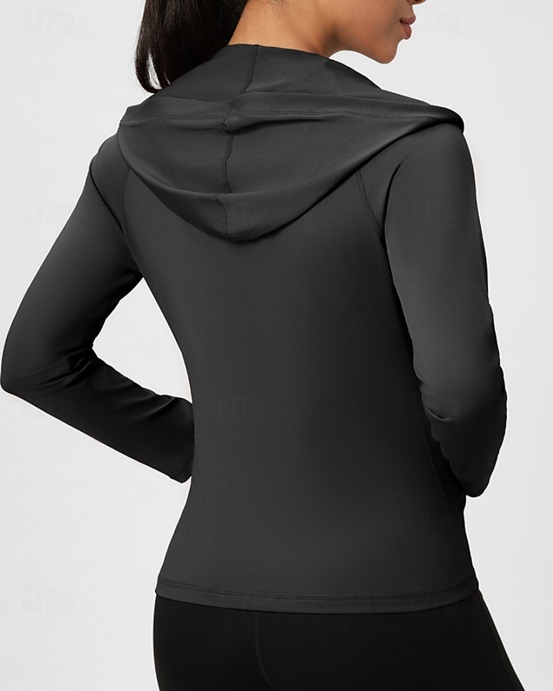 Women's Solid Colored Workout Shirt Tennis Sports Jacket Long Sleeve Zipper Pocket Quick Dry Lightweight Moisture Wicking Breathable Tennis Golf Pickleball Hooded Jacket Black Pink Navy Blue Tennis 2026 - $24.99 –P15
