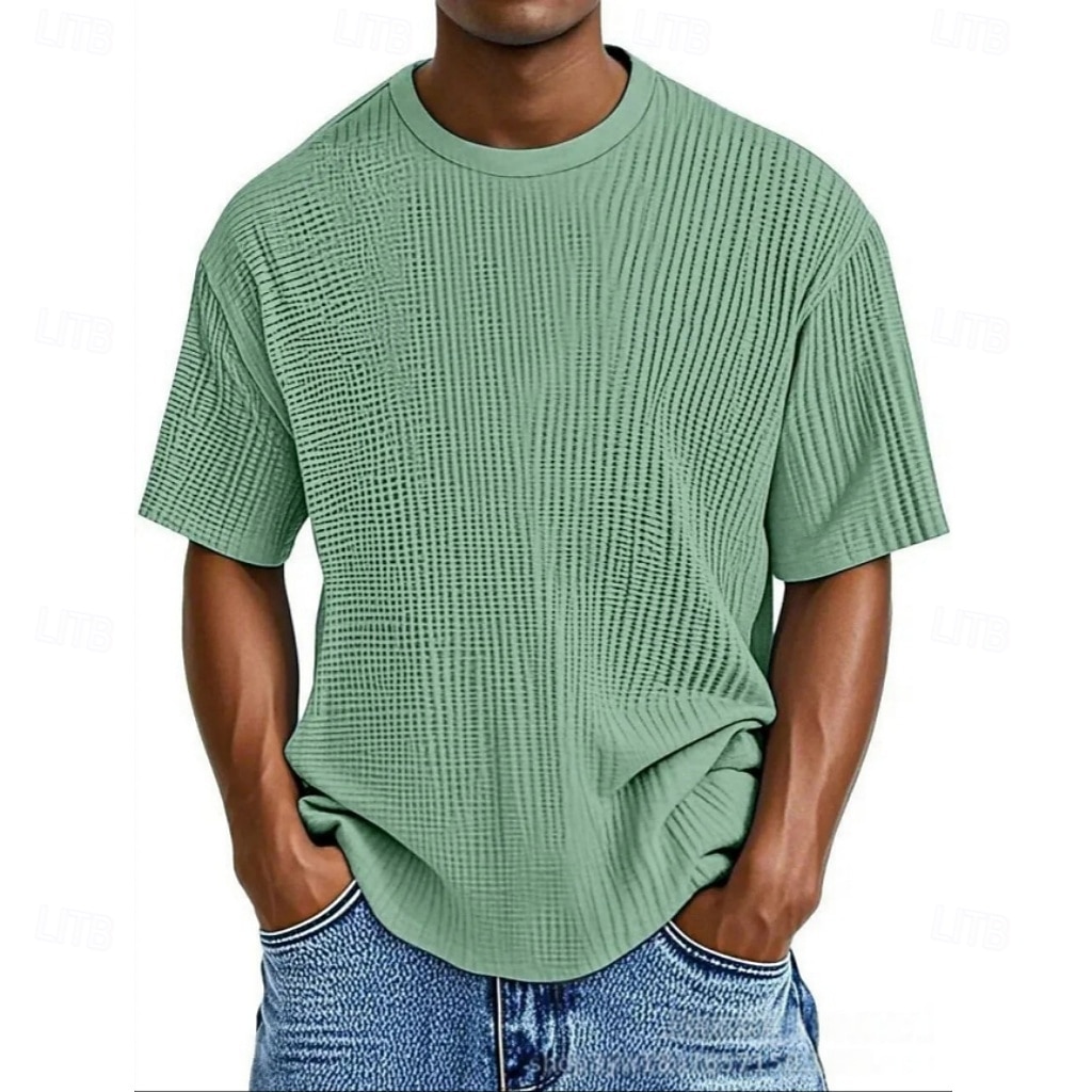 Per uomo Maglietta Waffle Maglietta Camicia a Maniche Corte Manica Corta Girocollo Estate Primavera Tinta unica Streetwear Elegante Tempo libero Jacquard Quotidiano All'aperto Vacanza Bianco Nero del 2026 a $18.99 –P6