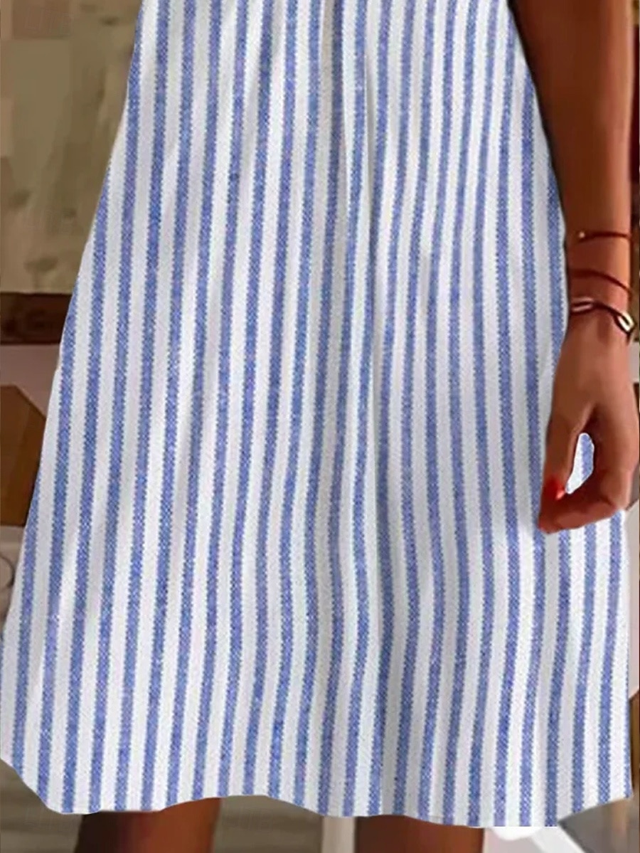 Women's Knee Length Dress Casual Dress Striped Dress A Line Dress Elegant Fashion Daily Vacation Regular Fit Striped Short Sleeve V Neck Blue Yellow Red Green Summer Spring 2026 - $26.99 –P3