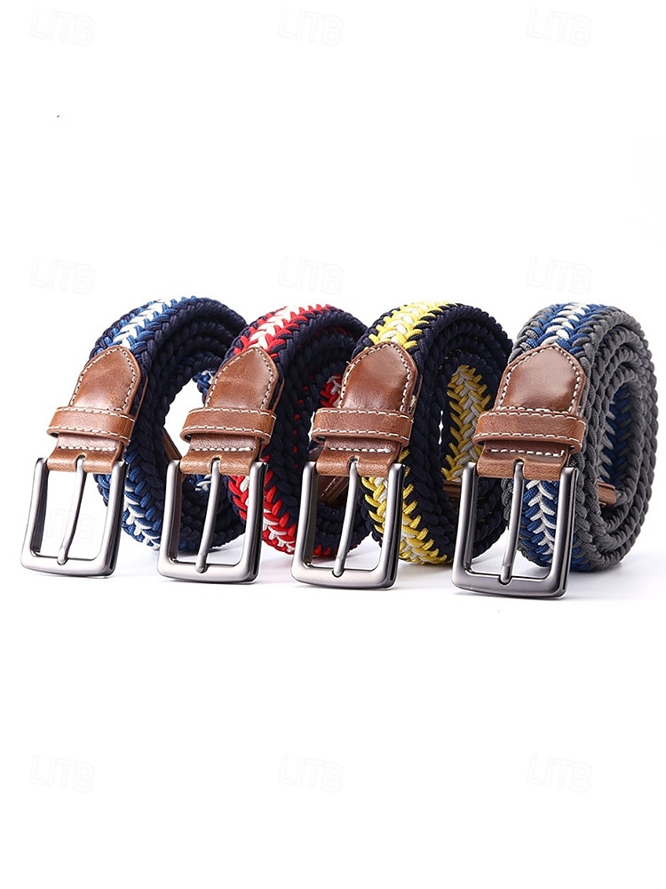 Cinto masculino trançado elástico com ponteiras de couro e fivela de pino, casual e elegante, com ajuste regulável para homens maduros, ideal para uso diário e viagens. de 2026 por $19.99 –P6