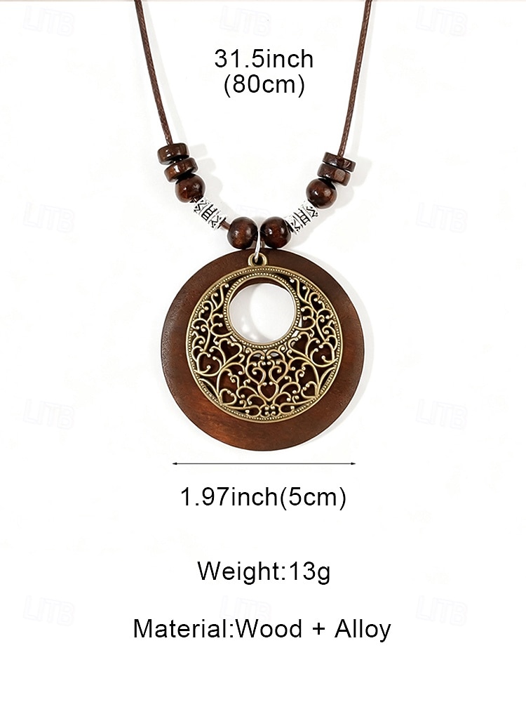 Dames boho lange hangerketting - vintage hout &Truienketting van legeringskralen met bladmotief &Levensboom bedeltjes voor een zomervakantie aan het strand, of als casual kleding voor elke dag. 2026 - $7.99 –P9
