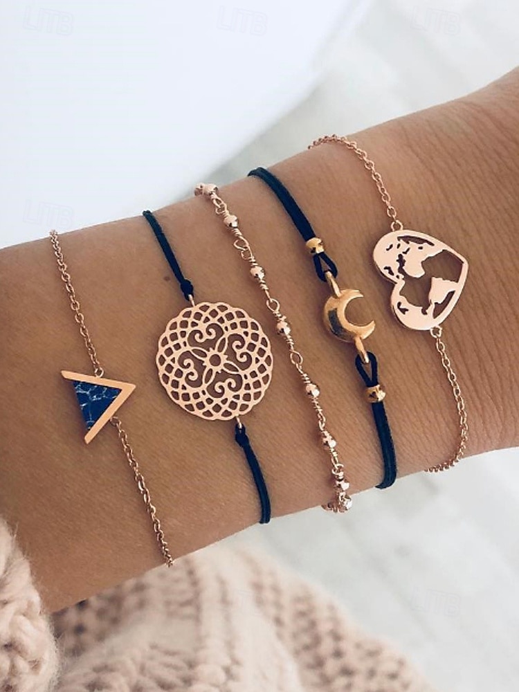 Damset med 6 stapelbara armband i bohemiskt stil, armband i legering med flera designer och hängen för strandsemester &dagligt vardagskläder 2026 - $7.99 –P1