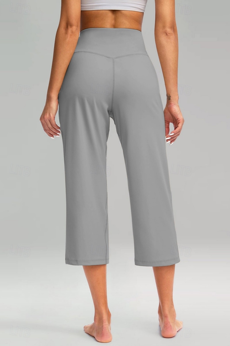 Women's Wide Leg Chinos Vacation Classic Style Basic Capris High Waist Plain Pocket Comfy Comfort Soft Stretchy Casual Gym Yoga Apricot Black White Army Green Spring Regular Fit 2026 - $8.49 –P15
