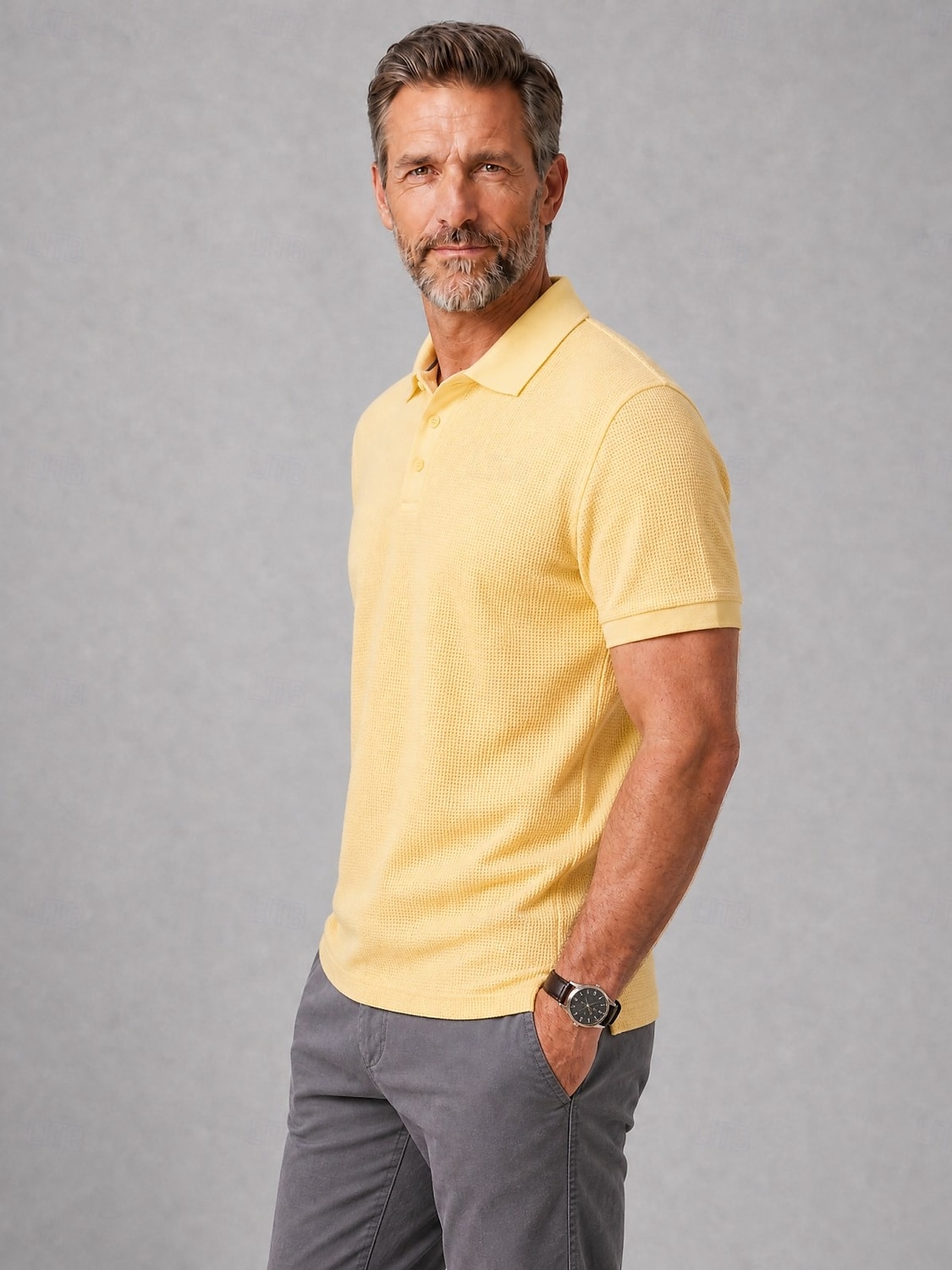 Polo da uomo a nido d'ape - casual, a coste, con colletto polo, maniche corte - gialla del 2026 a $33.99 –P9