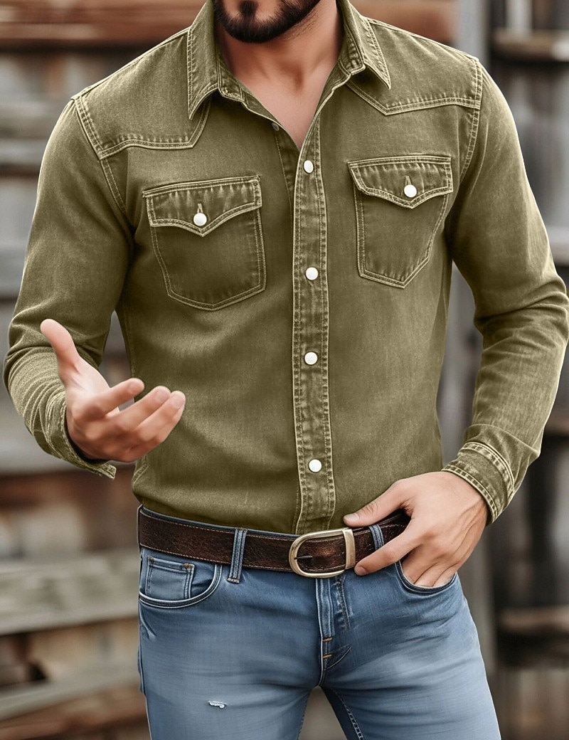 SoftFade™ Camicia da Uomo Casual Camicia da Lavoro Camicia Button Up Garment Dyed Faded Camicia Blu Nera Rossa Cammello Grigio Chiaro Manica Lunga Camicia Semplice Collo Casual Giornaliero del 2026 a $32.99 –P13