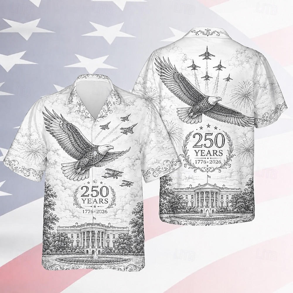 Herre 250-årsjubileum Patriotisk Ørn Amerikansk Flagg Knapp Skjorte Kortermet Sommer Ferie Topp 2026 - $25.99 –P4