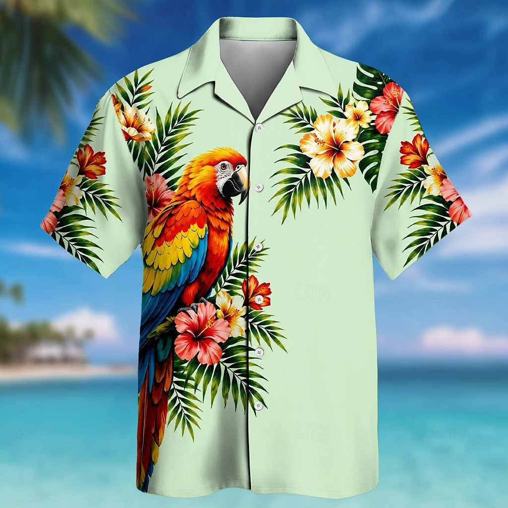 Męskie Papuga Palma kokosowa Rośliny Tropikalne Koszula hawajska Koszule tropikalne Koszula Aloha Krótki rękaw Hawajskie Codzienny wakacje na plaży Lato Wiosna Wieczorne Druk 3D Koszule zapinane na 2026 - $25.99 –P2