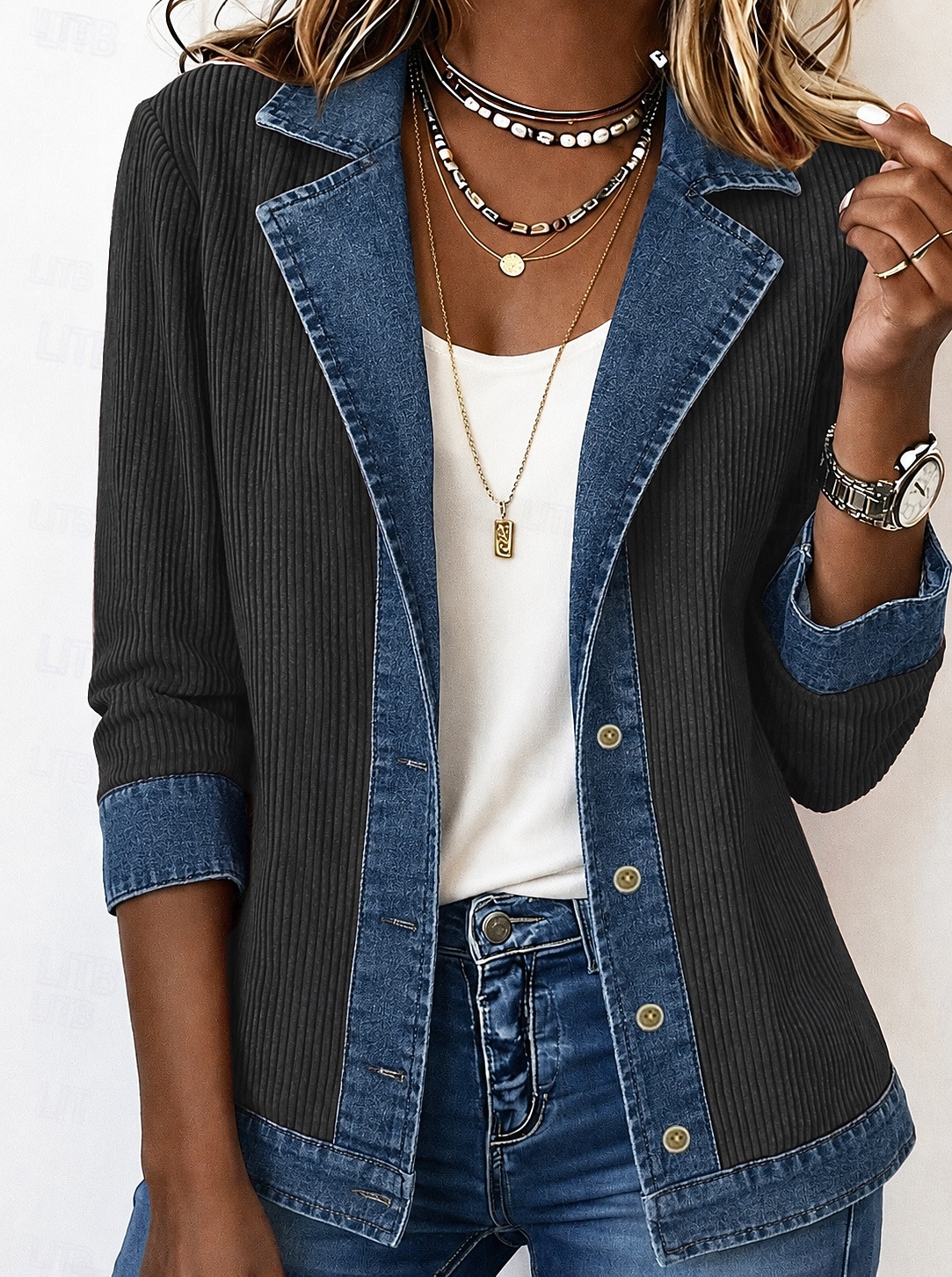 Femmes Veste en Velours Côtelé Veste Décontractée Veste en Jean Confortable Respirant Patchwork Bloc de Couleur Boutons Mode Occasionnel Bloc de Couleur Occasionnel Rue Tenue quotidienne Régulier Col de 2026 ? $41.99 –P2