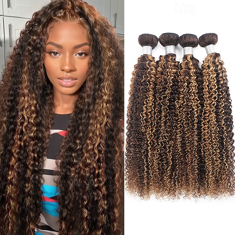 3 pacotes de cabelo humano ondulado cacheado, 18, 20 e 20 polegadas, com mechas, cor p4/27. de 2026 por $271.69 –P1