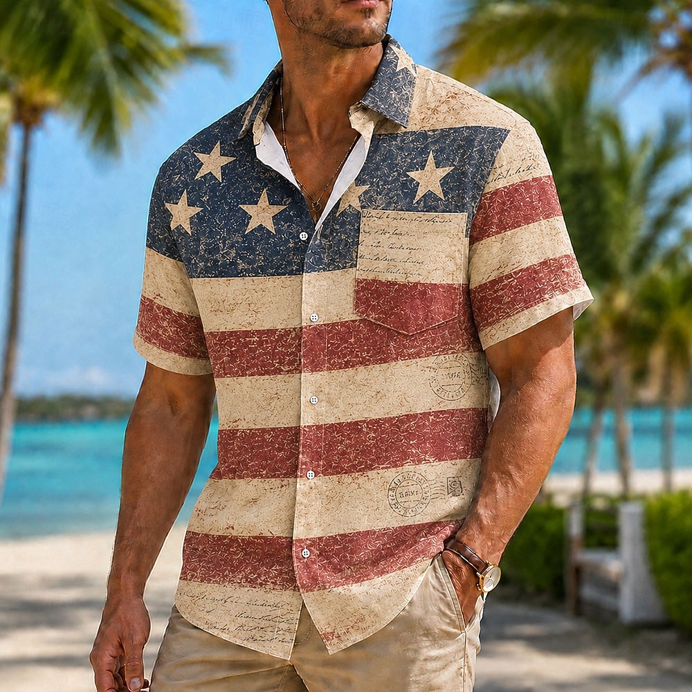 4th of July 2026 250th Men's American Flag Shirt Summer Shirt Short Sleeve Patriotic Daily Streetwear Summer Spring Turndown 3D Print Front One Pocket Button Up Shirts Blue Red 1 Red Dark Blue 2026 - $25.99 –P2