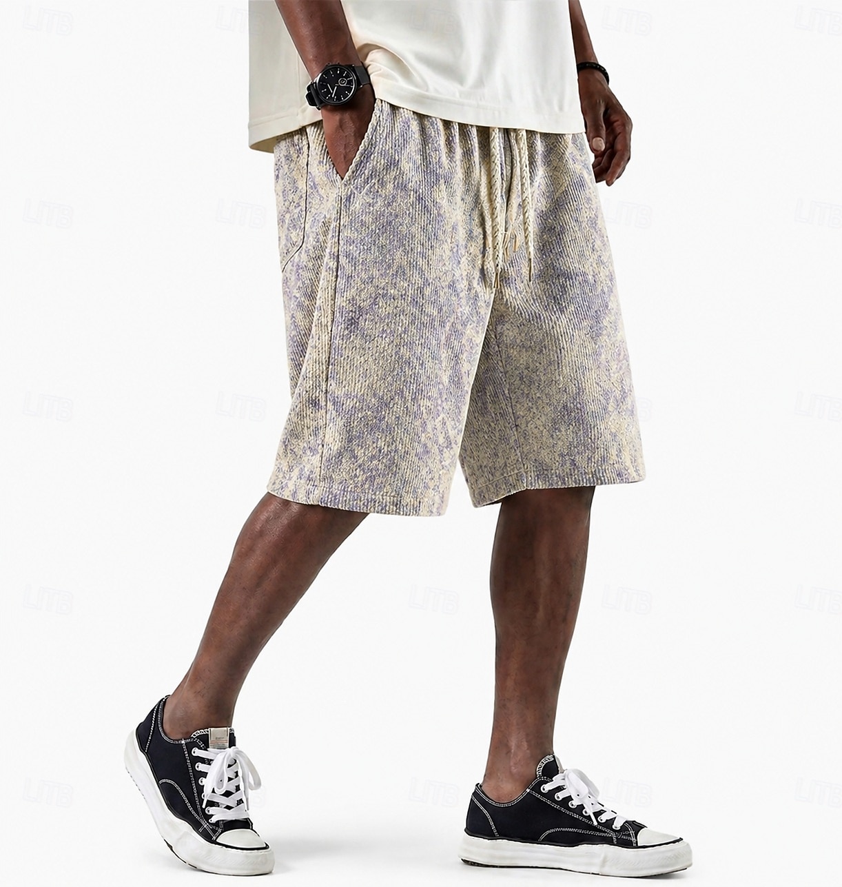Men's Shorts Casual Shorts Textured Shorts Pocket Elastic Waist Plain Abstract Comfort Breathable Knee Length Casual Outdoor Beach Vacation Fashion Pink Apricot Stretchy 2026 - $21.99 –P3