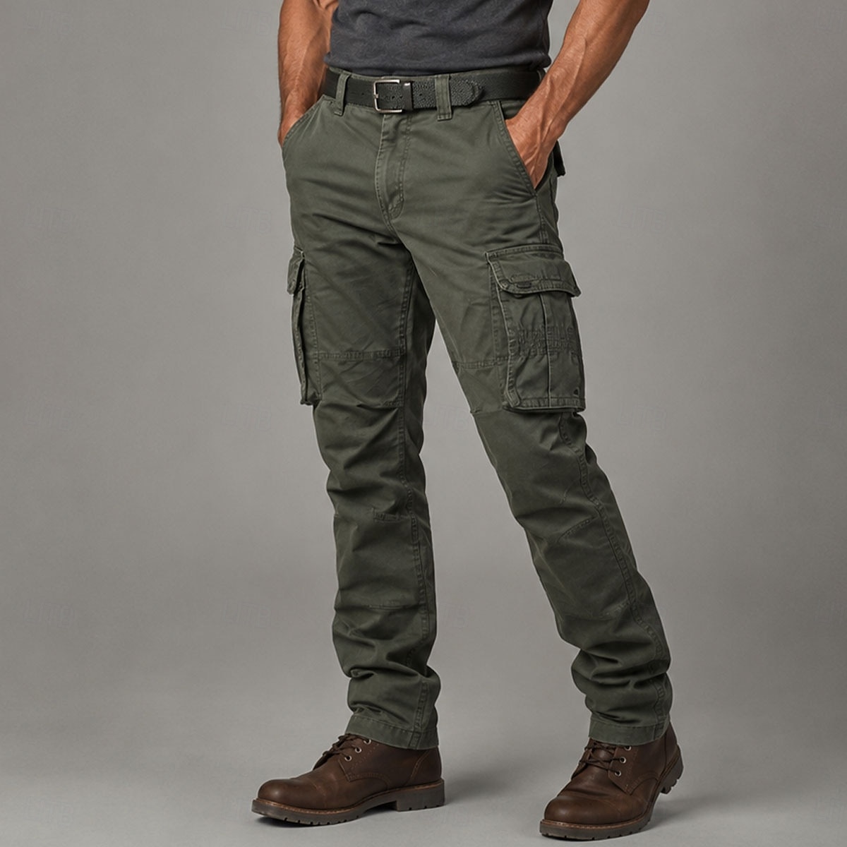 Pantaloni da uomo 100% cotone, cargo, da trekking, multitasche, gamba dritta, comodi, traspiranti, casual, per tutti i giorni, per attività all'aperto, streetwear, verde kaki del 2026 a $59.99 –P1