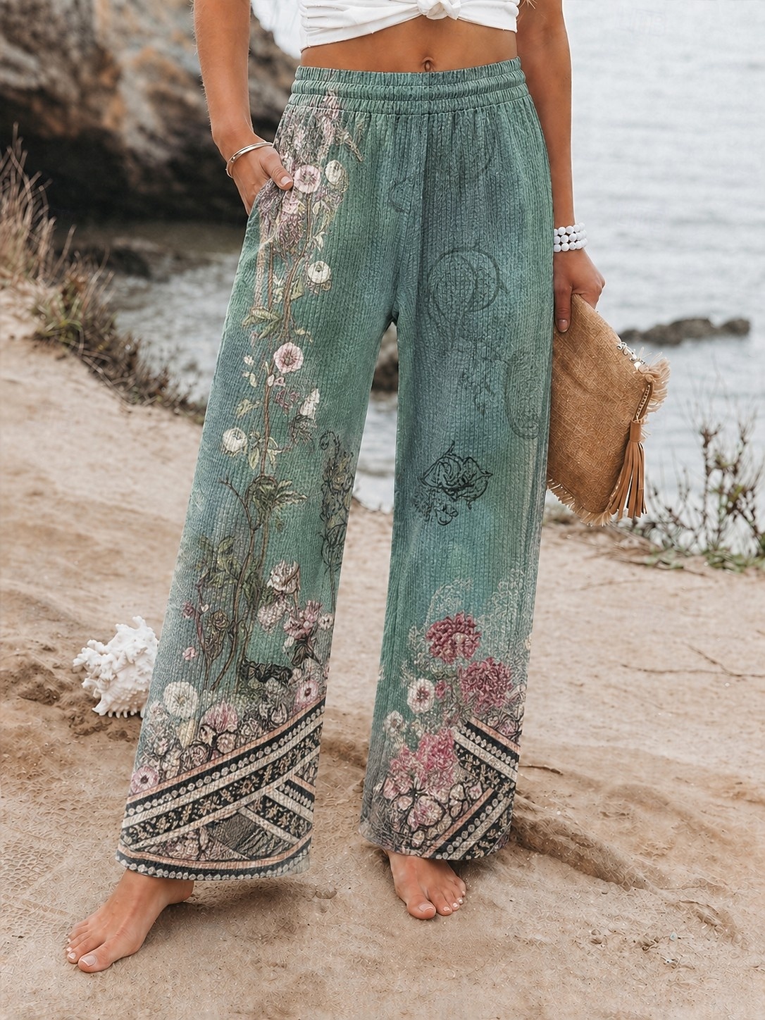 Per donna Gamba larga Chinos Vacanza Essenziale Lunghezza intera Misura del girovita medio Grafico Stampato Confortevole Inelastico Vacanza Formale Streetwear Rosso - rosa Verde Bianco + blu Estate del 2026 a $26.99 –P1