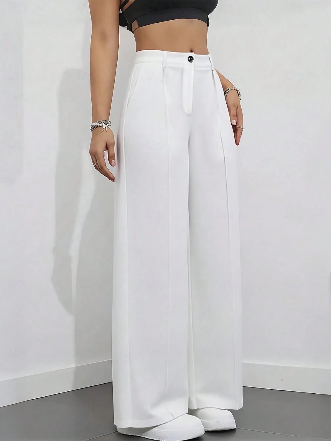Women's Wide Leg Dress Pants Straight Fashion Basic Full Length High Waist Plain Pocket Elastic Waist Comfort Comfortable Inelastic Daily Office Vacation Black White Spring Fall Spring, Fall, Winter 2026 - $29.99 –P5
