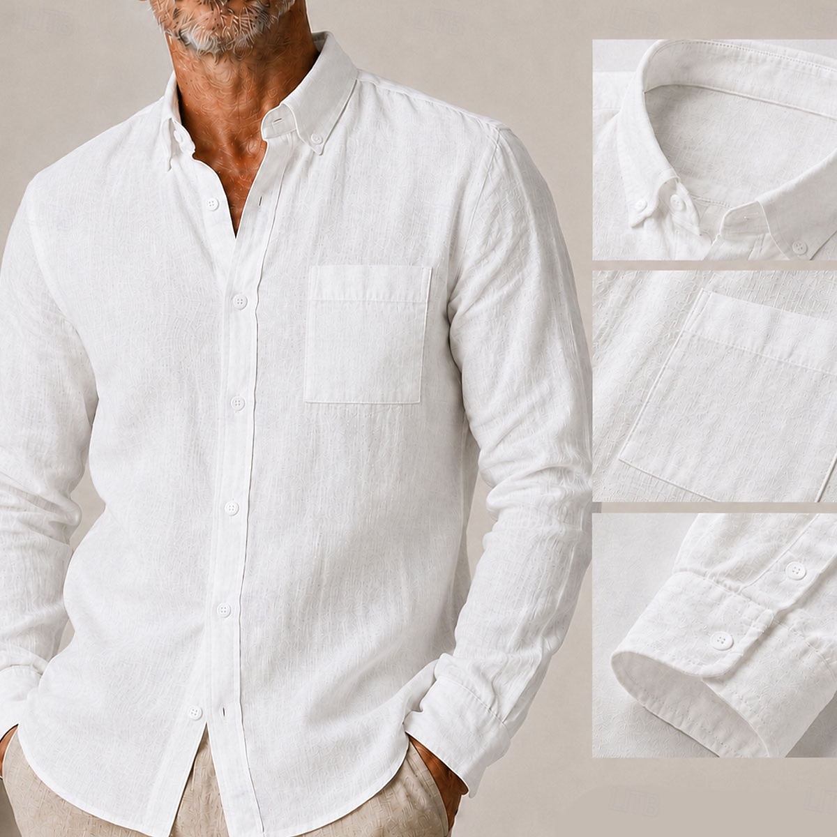 Heren linnen overhemd met knoopsluiting en button-down kraag, casual, geschikt voor dagelijks gebruik en formele gelegenheden, lange mouwen met zak, lente &zomerkleding 2026 - $35.99 –P1