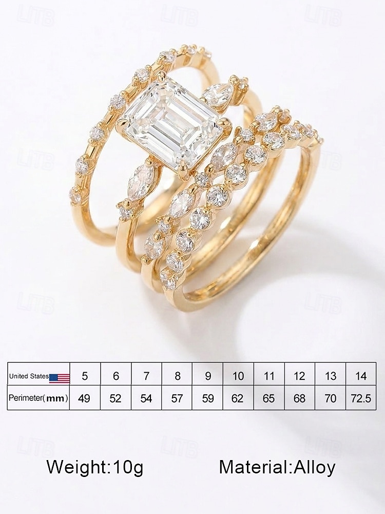 Women's 4-Piece Stackable Crystal Ring Set, Boho Gold/Silver Plated Alloy Rings, Elegant Statement Jewelry for Beach, Daily & Party Wear 2026 - $11.99 –P8