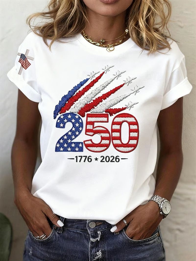 American Independence Day Women's T Shirt Print Graphic Flag Letter Vintage Fashion Stylish Short Sleeve Crew Neck Round Neck Regular Tops Casual Daily Weekend White White 2 White 3 Summer Spring 2026 - $21.99 –P1