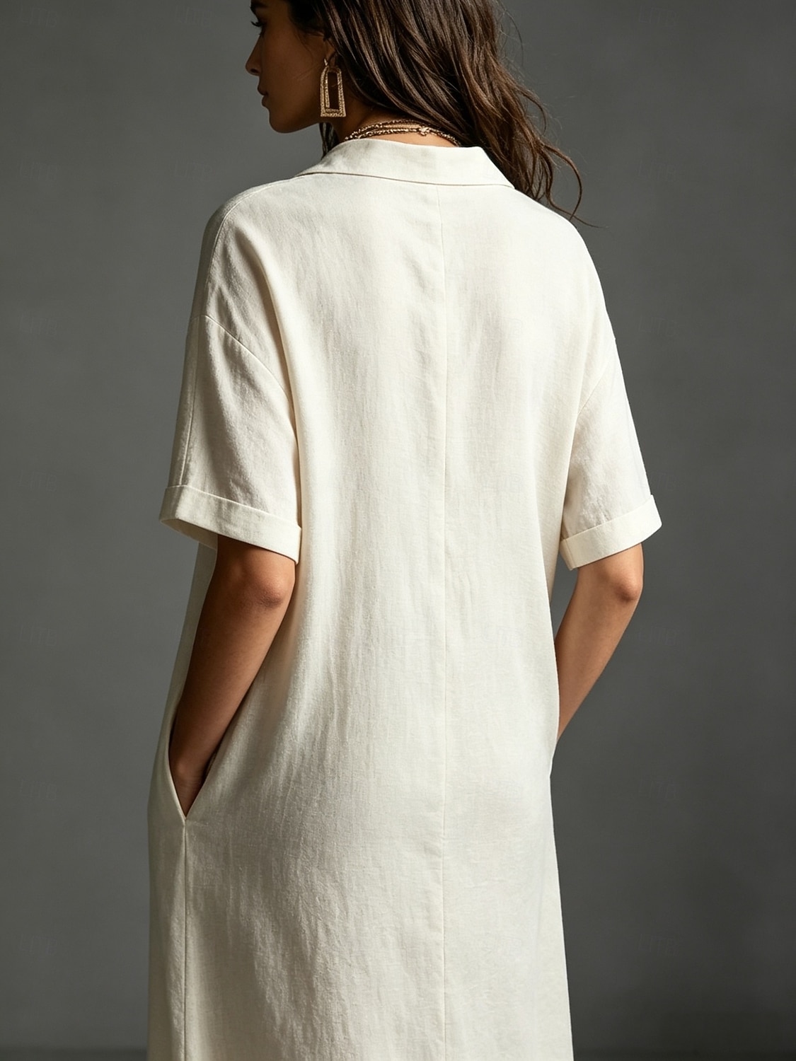 Women's Maxi long Dress Linen Dresses Elegant Vacation Loose Fit Plain Short Sleeve Shirt Collar Summer 2026 - $33.99 –P4