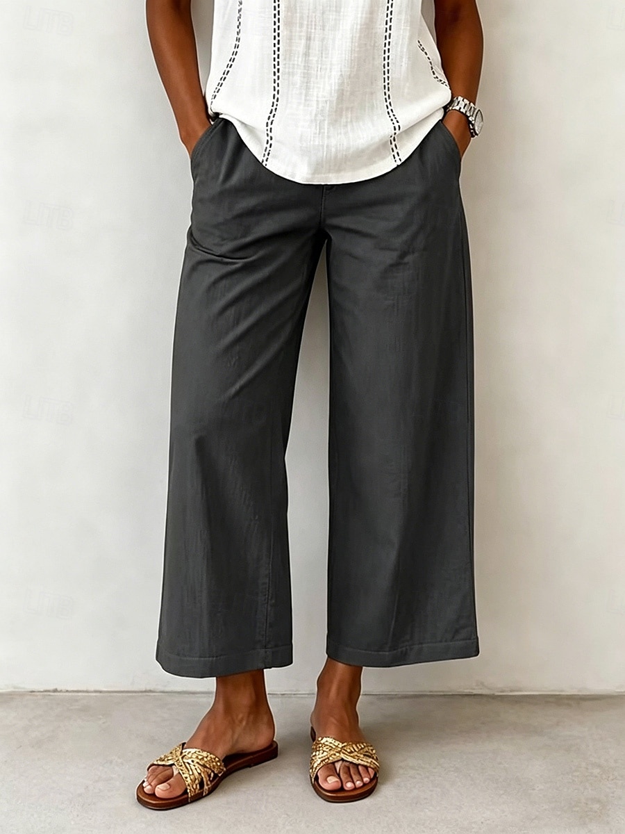 Women's Wide Leg Trousers Casual Pants Vacation Fashion Streetwear Full Length High Waist Plain Pocket Elastic Waist Comfortable Breathable Inelastic Daily Vacation Street Light Gray Dark Grey Black 2026 - $10.49 –P3