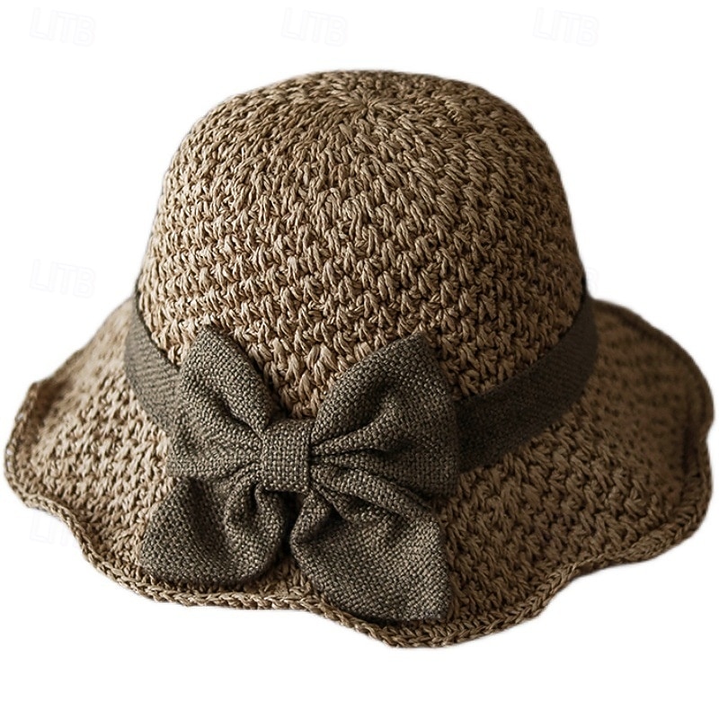 Elegantní tkaný slaměný sluneční klobouk s mašlí, ručně vyrobený skládací letní plážový klobouk, široká krempa, UV ochrana, ležérní kupolovitý sluneční klobouk pro ženy 2026 - $16.99 –P13