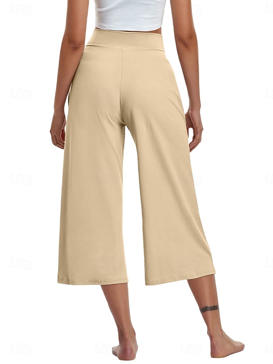 Per donna Pantaloni capri Pantaloni da yoga Gamba larga Moda Streetwear Casual Lunghezza al polpaccio Misura del girovita medio Semplice Tasca Comodo Comodità Morbido Elasticizzato All'aperto Vacanza del 2026 a $18.99 –P16