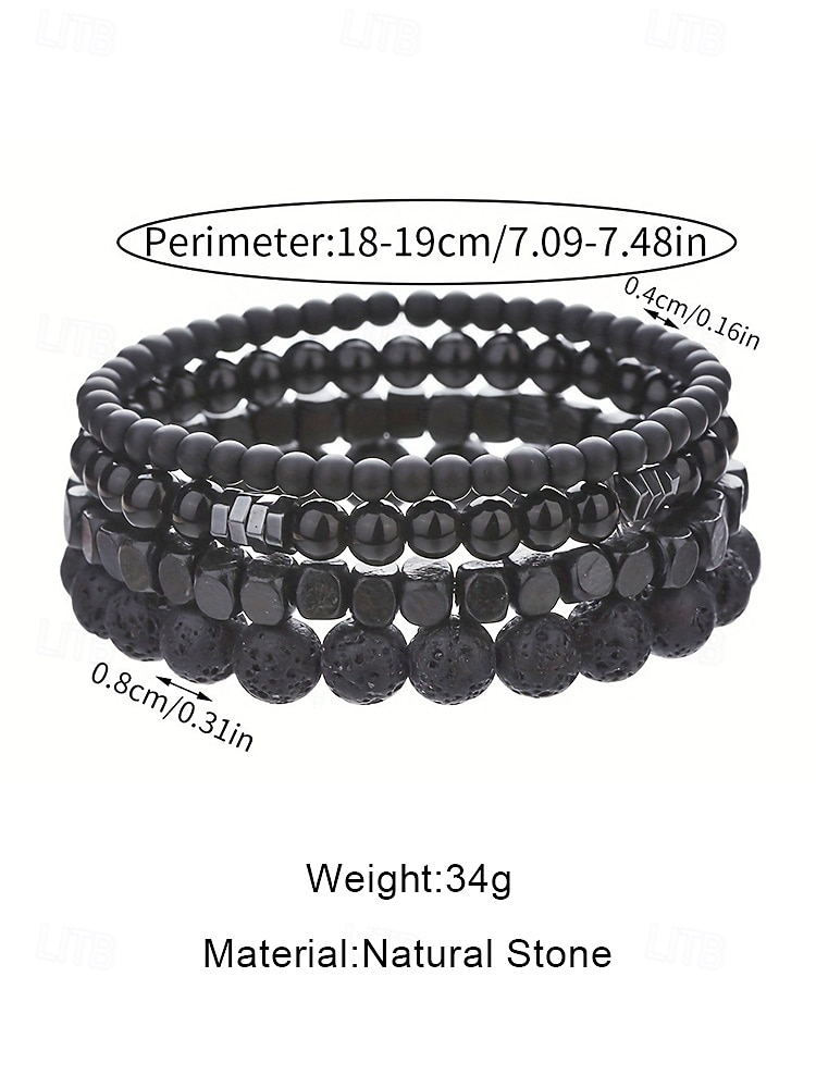 Men's 4Pcs Boho Natural Stone Bracelet Set - Black Lava Rock & Matte Onyx Beads Stackable Stretch Wristbands for Summer Beach, Daily Casual, Yoga & Meditation Jewelry Gift 2026 - $7.99 –P5