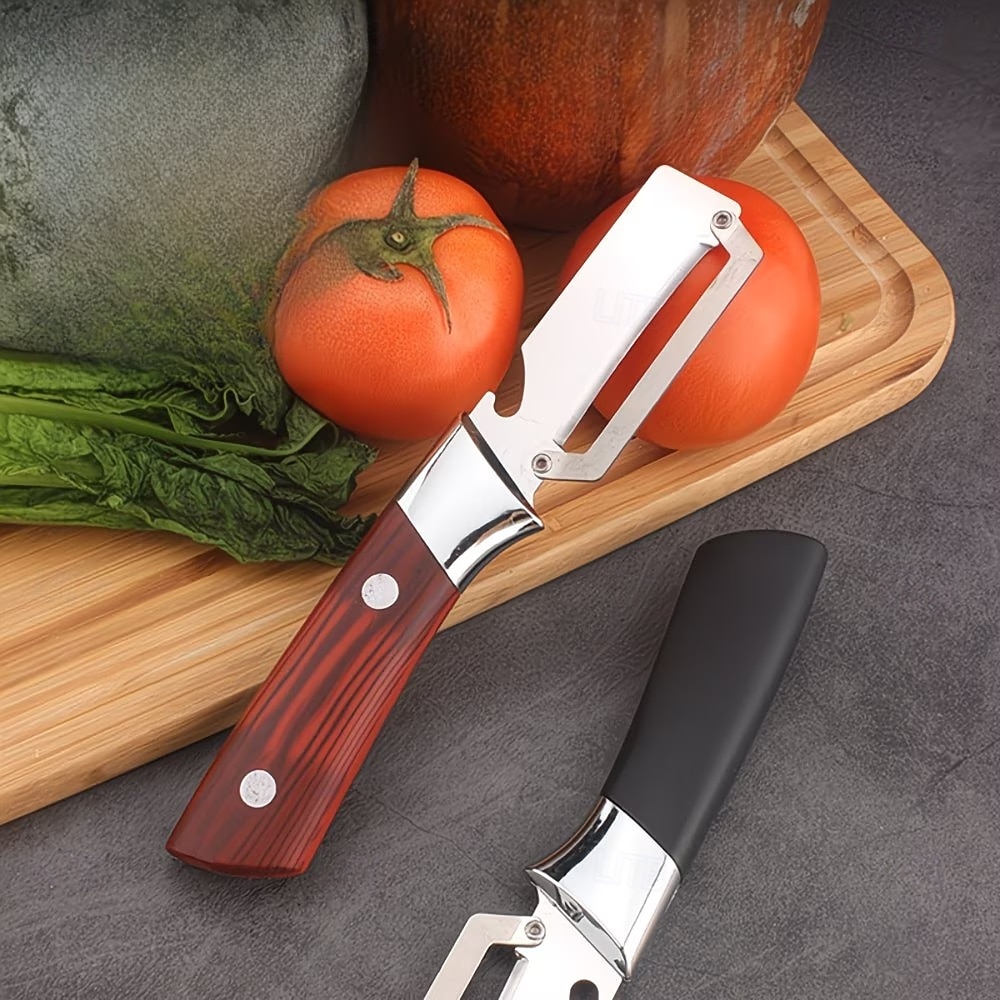 Conjunto de 2 descascadores e abridores de garrafa multifuncionais em aço inoxidável, utensílio de cozinha 2 em 1, descascador resistente para frutas e legumes como batatas, cenouras, pepinos e maçãs, de 2026 por $19.99 –P6