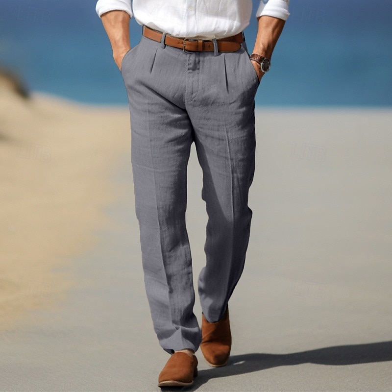 Per uomo Pantaloni di Lino Pantaloni Pantaloni casual Pantaloni Estivi Pieghettato Bottoni Semplice Comodità Traspirante Lunghezza intera Quotidiano Affari Ferie Moda Stile Classico Blu Cachi del 2026 a $28.99 –P9