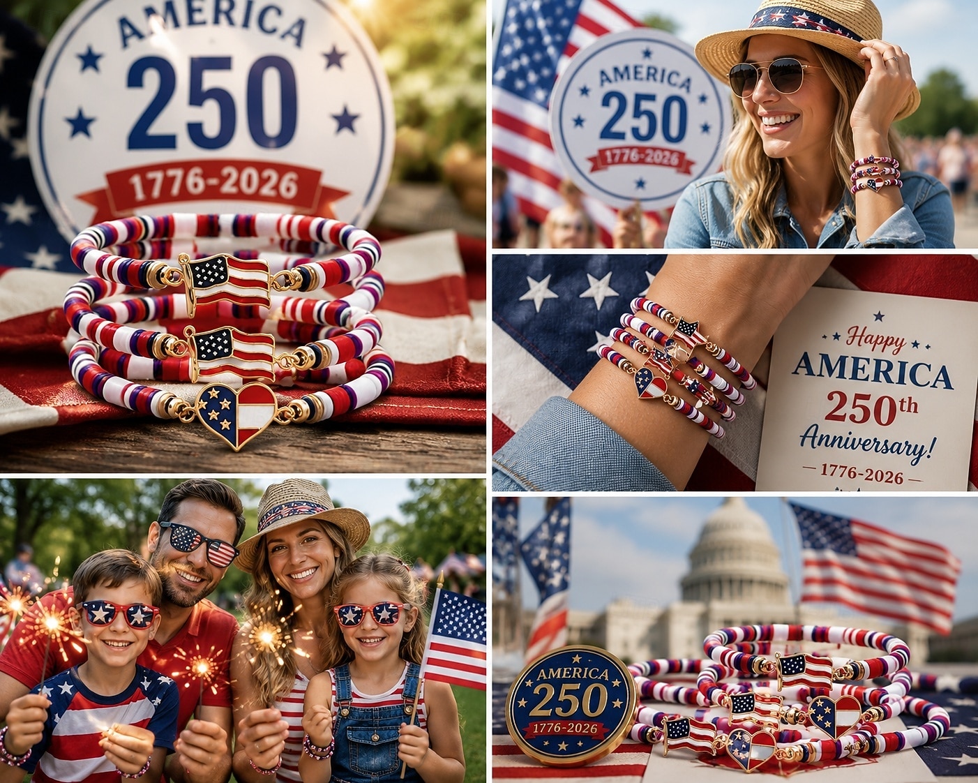 Conjunto de 15/30 pulseiras elásticas patrióticas vermelhas, brancas e azuis para mulheres, pulseiras retrô boho de argila polimérica com miçangas para a celebração do 250º aniversário, joias para o de 2026 por $22.99 –P4