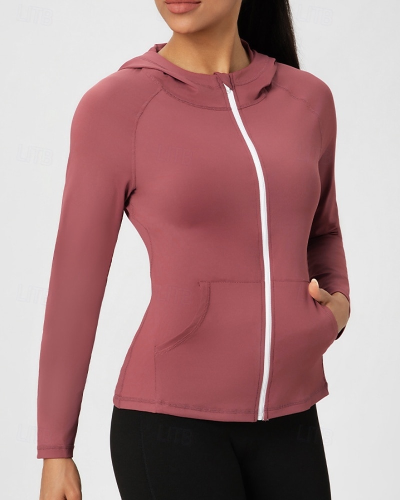 Women's Solid Colored Workout Shirt Tennis Sports Jacket Long Sleeve Zipper Pocket Quick Dry Lightweight Moisture Wicking Breathable Tennis Golf Pickleball Hooded Jacket Black Pink Navy Blue Tennis 2026 - $24.99 –P6