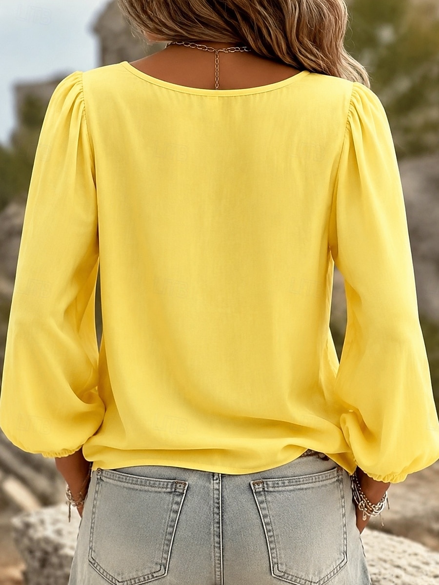 Mujer Camisa camisa boho Graphic Abstracto Elegante Bohemia Vacaciones Manga Larga Escote en Pico Tops regulares Casual Diario Festivos Azul Piscina Amarillo Verde Claro Rosa Marrón Verano Primavera 2026 - $13.49 –P7