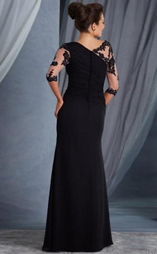 Sheath Column Floor Length Wedding Guest Dress Formal Dresses Evening Gown Mother of the Bride Dress Half Sleeve Jewel Neck Elegant Mother Formal Evening Lace with Appliques 2026 - $172.99 –P5