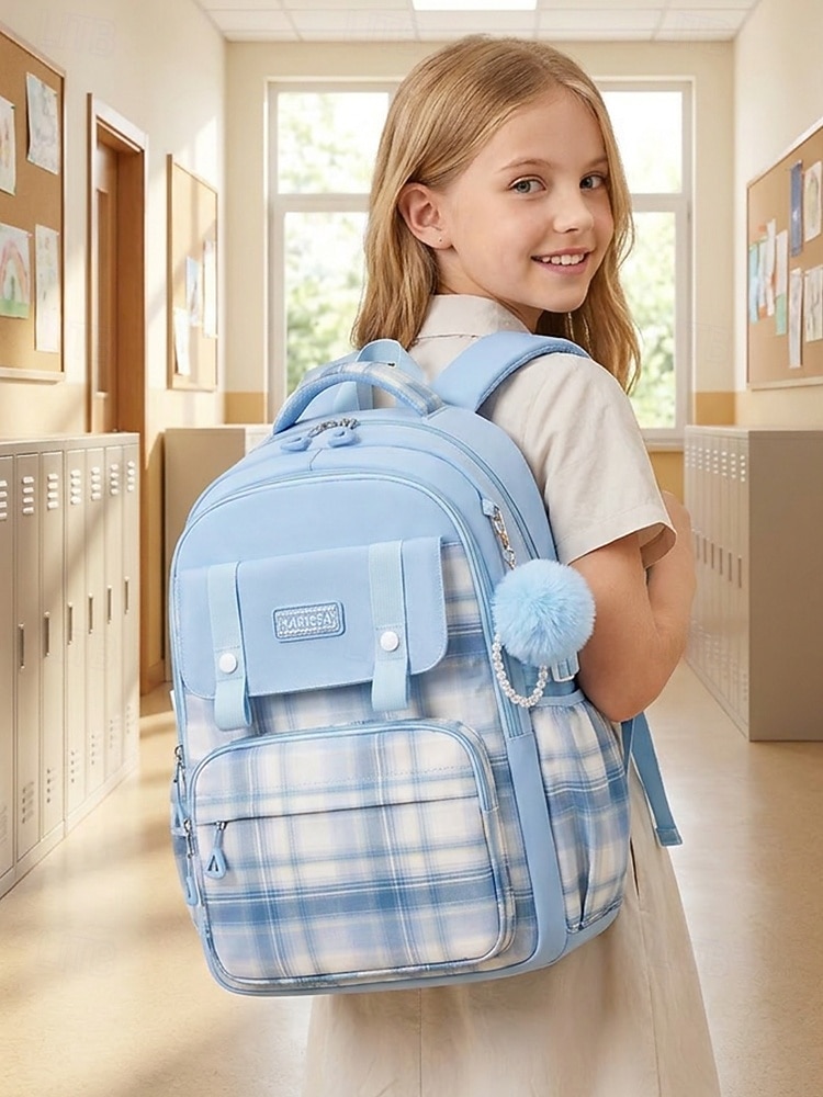 Girls Plaid Backpack for School, Large Capacity Multi Pocket Polyester Bookbag, Cute Pink Travel School Backpack with Laptop Compartment, Water Resistant for Elementary & Middle School 2026 - €36.99 –P2