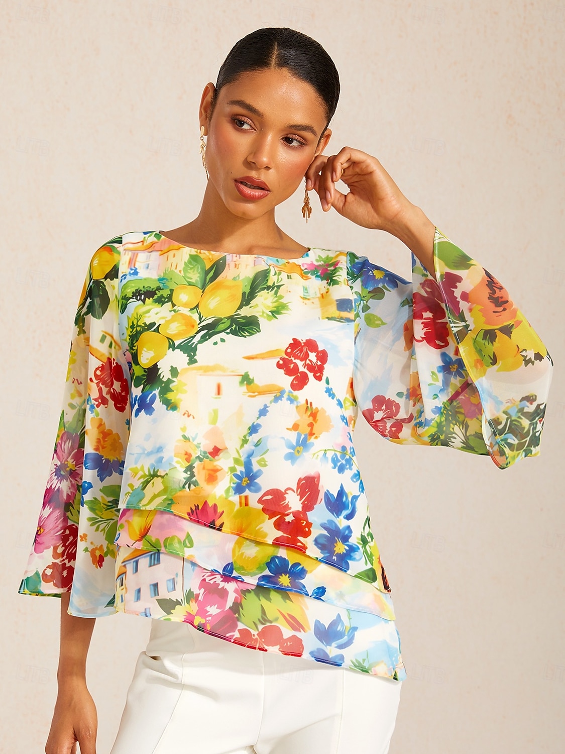 Chiffon-Lagenoberteil mit Zitrusgarten-Motiv 2026 - $67.99 –P5
