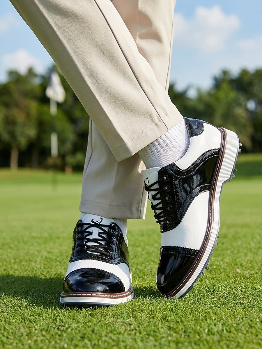 Men's Black White Golf Shoes, Lace-Up Dress Sport Shoes, Comfortable Non-Slip Shoes for Golf, Wedding, Outdoor Events 2026 - $69.99 –P1