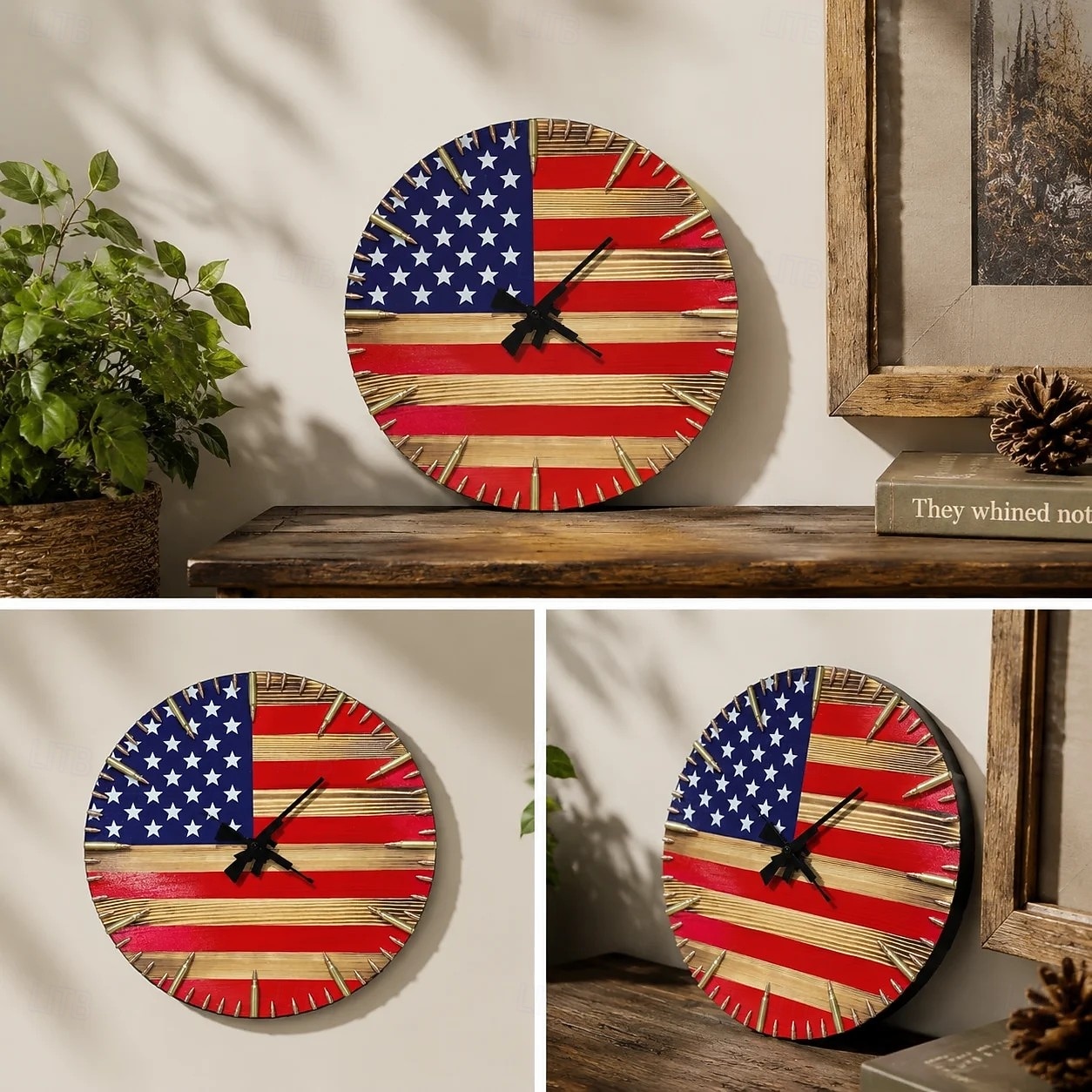 Relógio de parede artesanal com a bandeira americana, em madeira com gravação a laser. Decoração patriótica e rústica para o 250º aniversário da independência dos EUA, ideal para sala de estar, de 2026 por $29.99 –P3