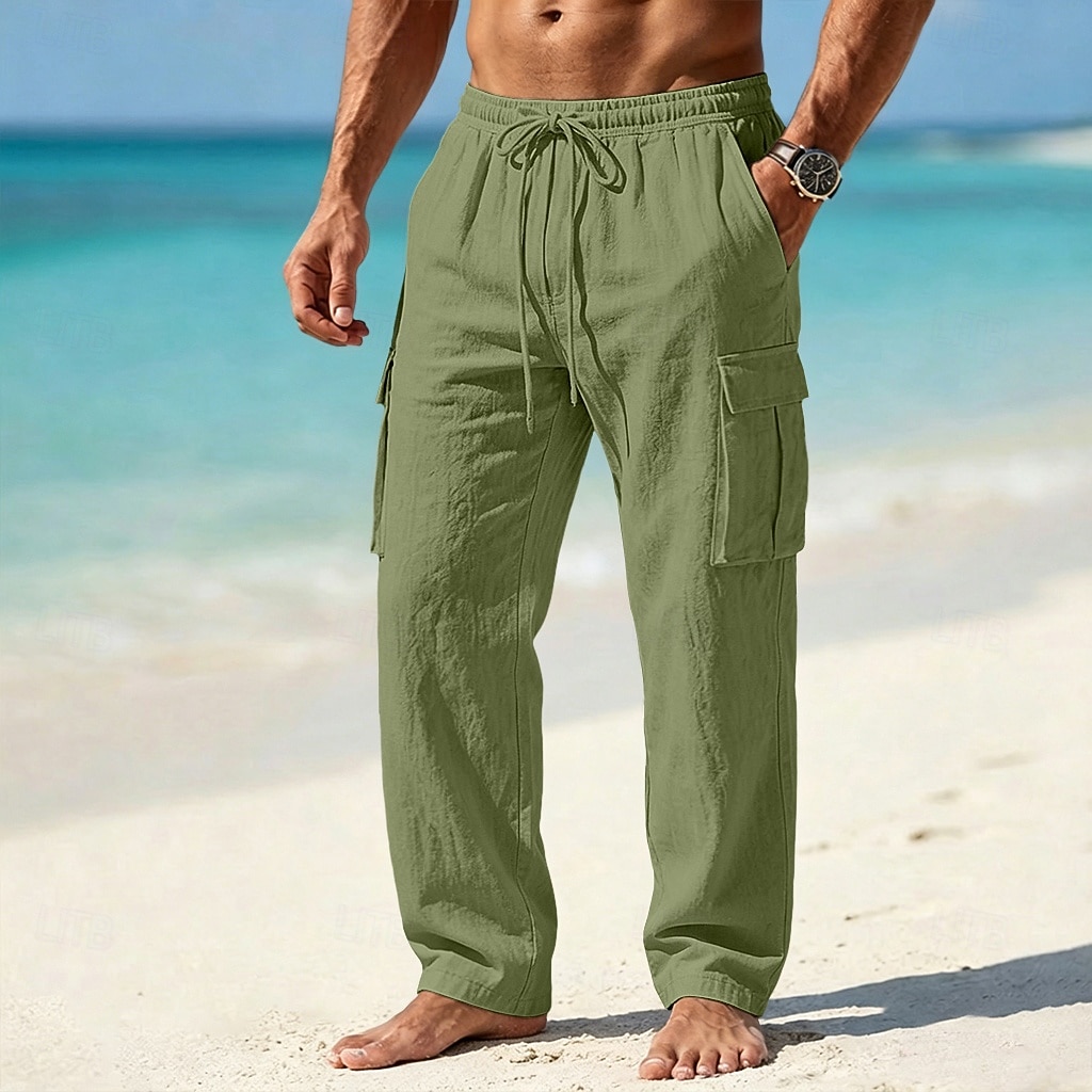 Herren Cargo-Hosen Hose Sommerhose Strandhose Gaze-Hosen Kordelzug Elastischer Bund Mehrere Taschen Einfach Komfort Weich Volle Länge Täglich Outdoor Strand Urlaub Mode Khaki Schwarz Unelastisch 2026 - $29.99 –P2