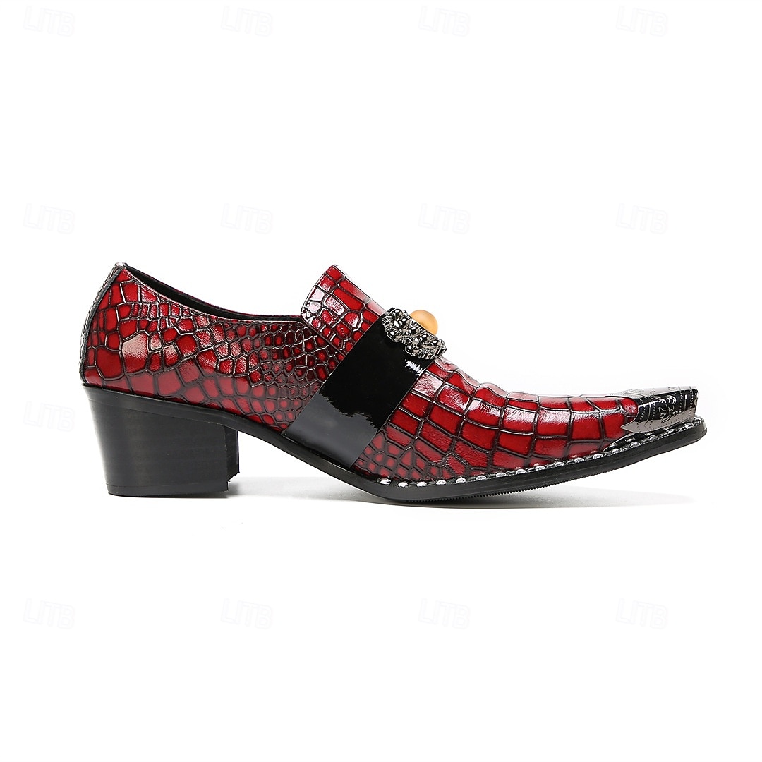 Men's Red Croc-Embossed Strap Dress Shoes Pointed-Toe Statement Formal Footwear for Stylish Men, Weddings, Banquets, Parties and Stage Events 2026 - $109.99 –P8