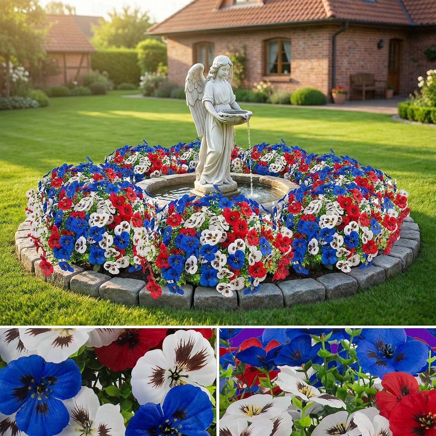 18 Pcs Artificial Fake Pansy Flowers for Outdoor, UV Resistant Faux Silk Pansies Patriotic Flowers for Outside for Planter Front Door Porch Patio Window 4th of July Home Decor (Red, White, Blue) 2026 - $33.99 –P4