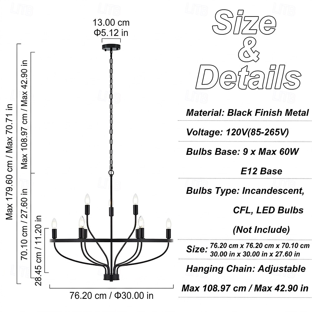 LED Pendant Light 6/9/12-Light Industrial Vintage Large Round Rustic Candle Chandelier for Living Room Bedroom 110-240V 2026 - $280.79 –P1
