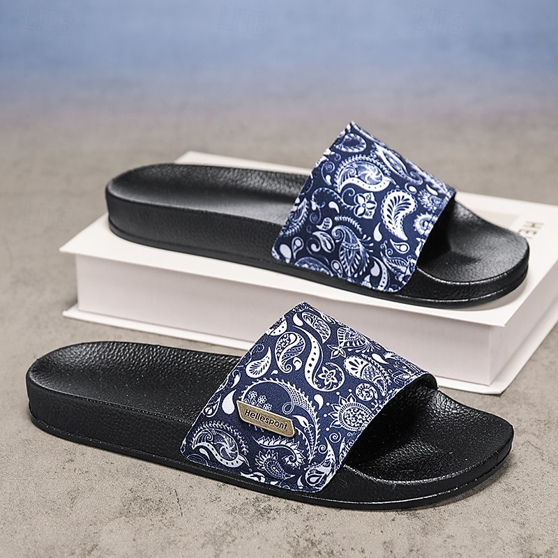 Sandalias planas azules con estampado paisley para hombre, puntera abierta, ligeras y cómodas, ideales para vacaciones en la playa, en el resort, para el ocio junto a la piscina y para relajarse a diario. 2026 - $26.99 –P5