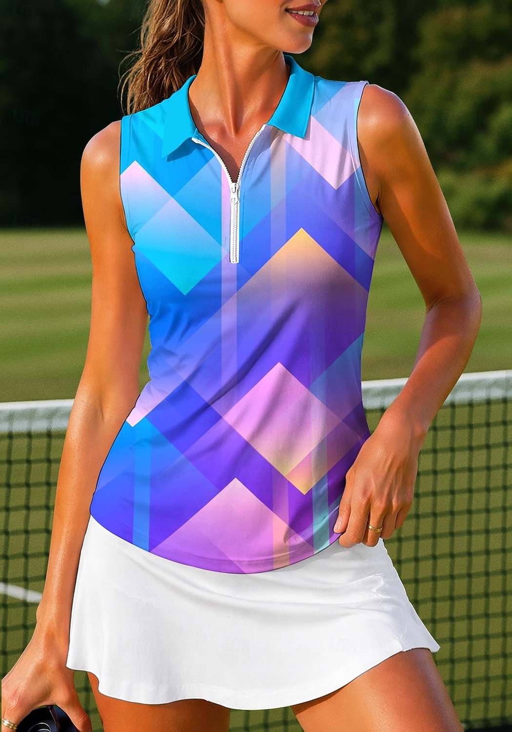 Women's Geometric Gradient Tops Sport Shirt Golf Polo Shirt Tennis Shirt Sleeveless Zipper Floral UPF50+ UV Resistant High Elasticity Moisture Wicking Breathable Tennis Golf Pickleball Collar Turndown 2026 - $20.99 –P4