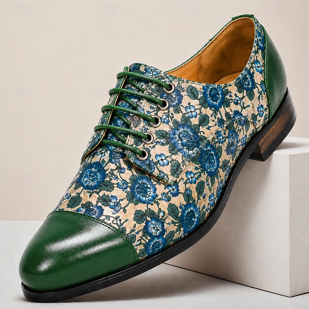 Men's Blue Floral Oxford Shoes Lace-Up Dress Shoes Elegant Statement Footwear for Wedding Guests, Banquets, Parties, Prom and Formal Evening Wear 2026 - $109.99 –P8
